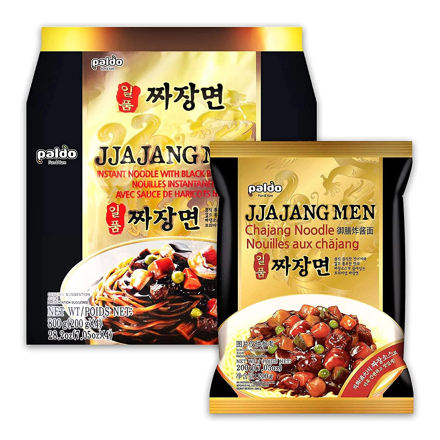 Paldo Ilpoom Jjajang Noodle Ramyun 7.05oz x 4, 팔도 일품 짜장면 200g x 4 (exp 2/26/2026)