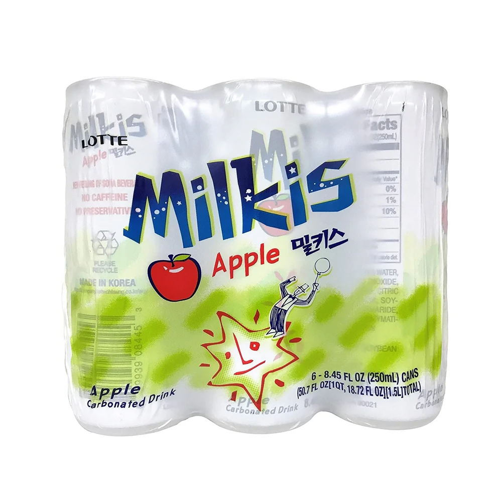 Lotte Milkis Apple 8.45fl.oz x 6, 롯데 밀키스 사과 250ml x 6