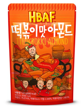 HBAF TTEOBOKKI ALMOND , HBAF 떡볶이맛 아몬드 120G